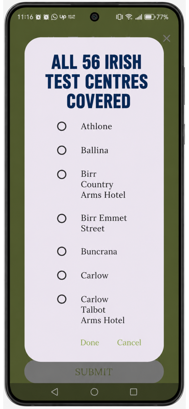 Irish driving test routes